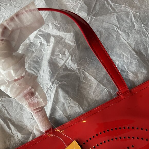 Tory Burch NWT Logo Perforated Tote in Tory Red - Picture 13 of 13